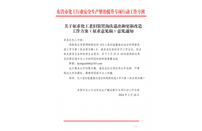 关于征求化工老旧装置淘汰退出和更新改造工作方案（征求意见稿）意见的通知