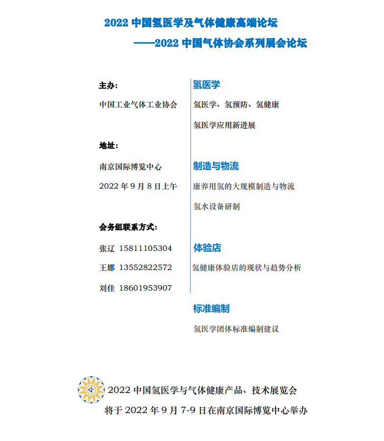 2022中国氢医学及气体健康高端论坛